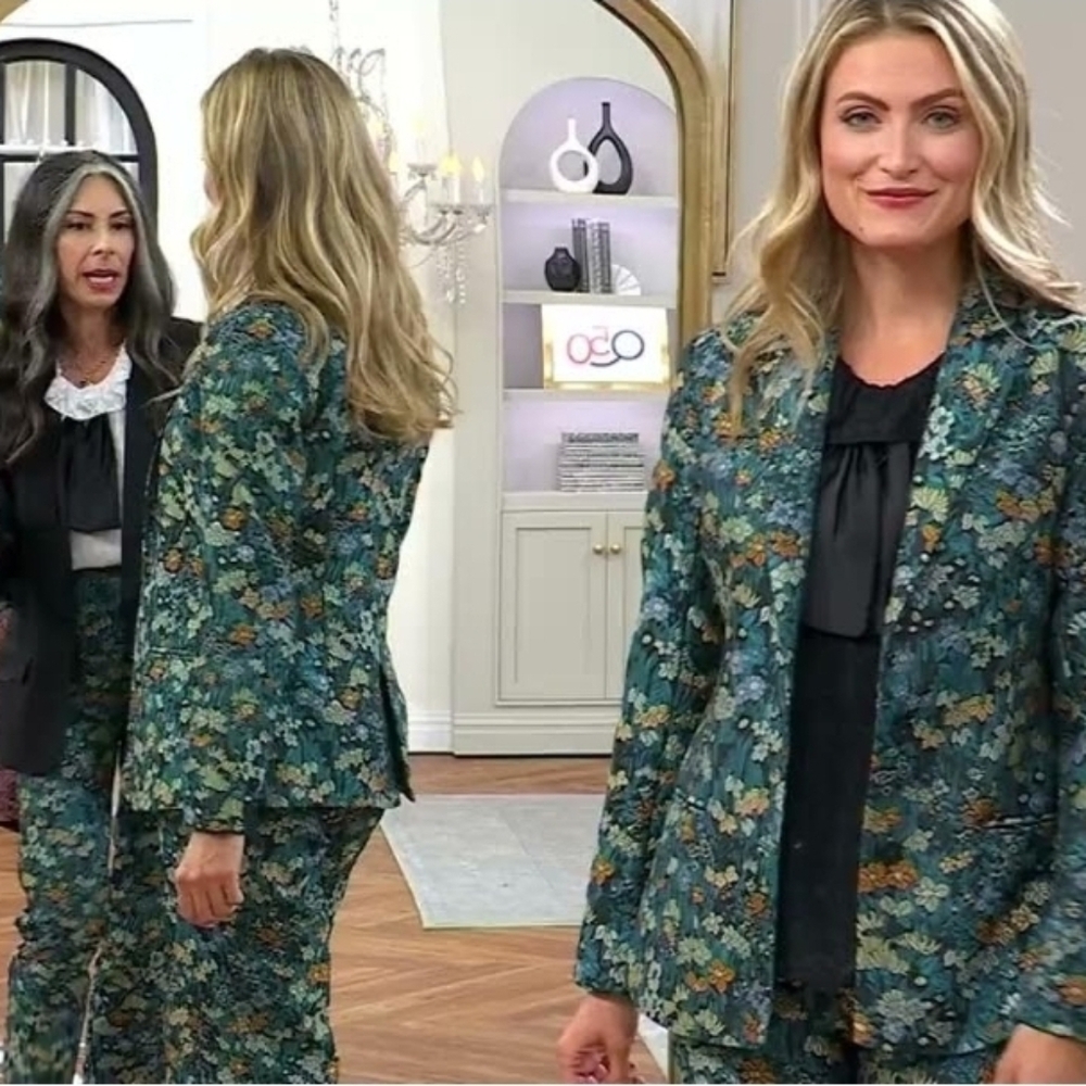 Stacy London Floral Brocade Blazer Teal Multi 16 - Picture 2 of 6